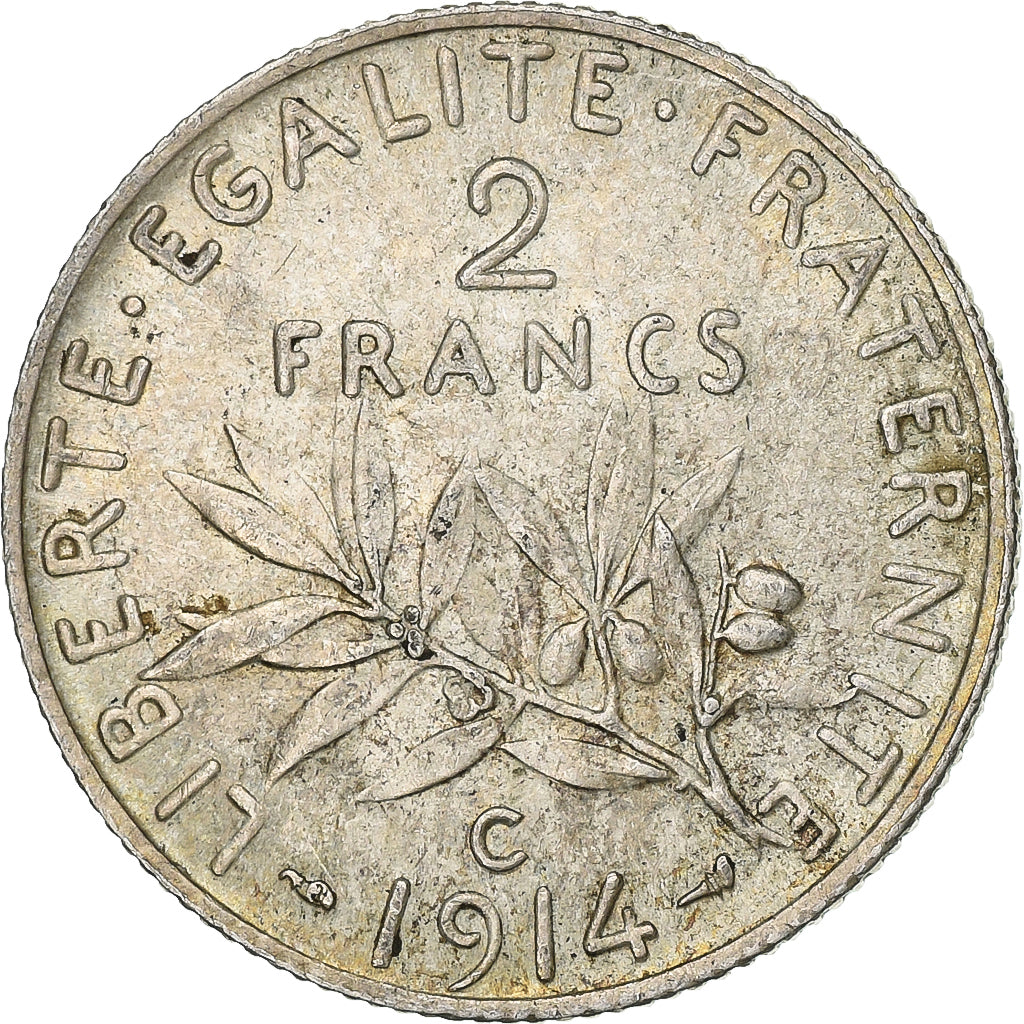 France, 2 Francs, Semeuse, 1914, Castelsarrasin, Silver, AU(50-53), Gadoury:532