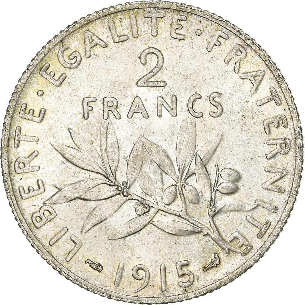 France, 2 Francs, Semeuse, 1915, Paris, Silver, AU(55-58), Le Franc:F.266