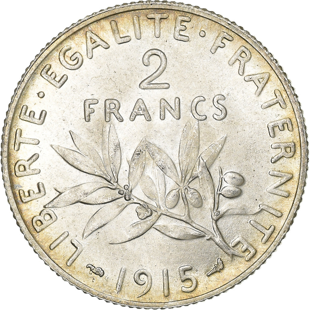 Frankrijk, 2 Francs, Semeuse, 1915, Paris, Zilver, PR, Le Franc:F.266, KM:845.1