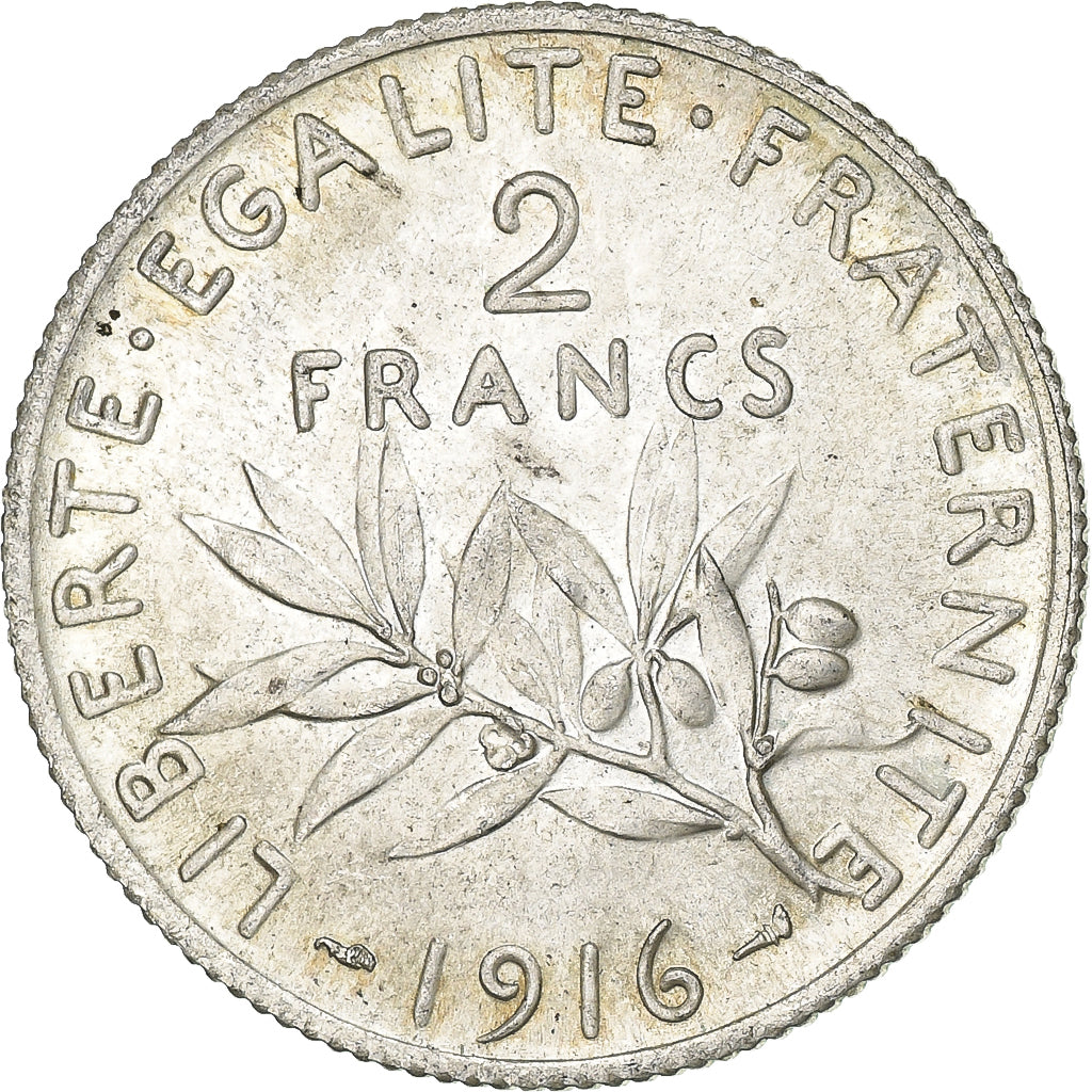 Coin, France, Semeuse, 2 Francs, 1916, Paris, AU(50-53), Silver, KM:845.1