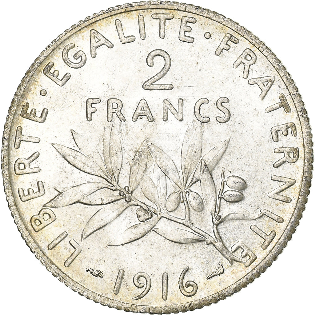 França, 2 Francs, Semeuse, 1916, Paris, Prata, AU(55-58), Gadoury:532, KM:845.1