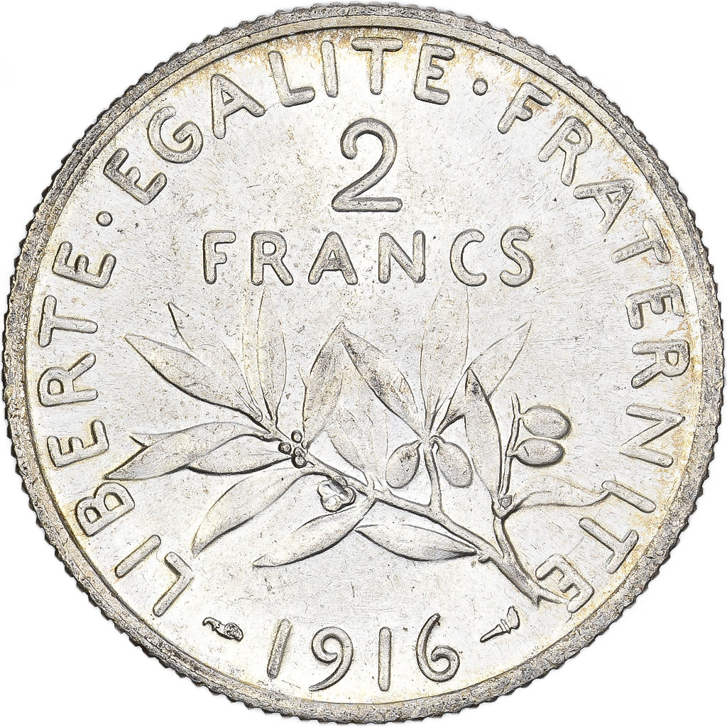 Frankrijk, 2 Francs, Semeuse, 1916, Paris, Zilver, UNC-, Gadoury:532, KM:845.1