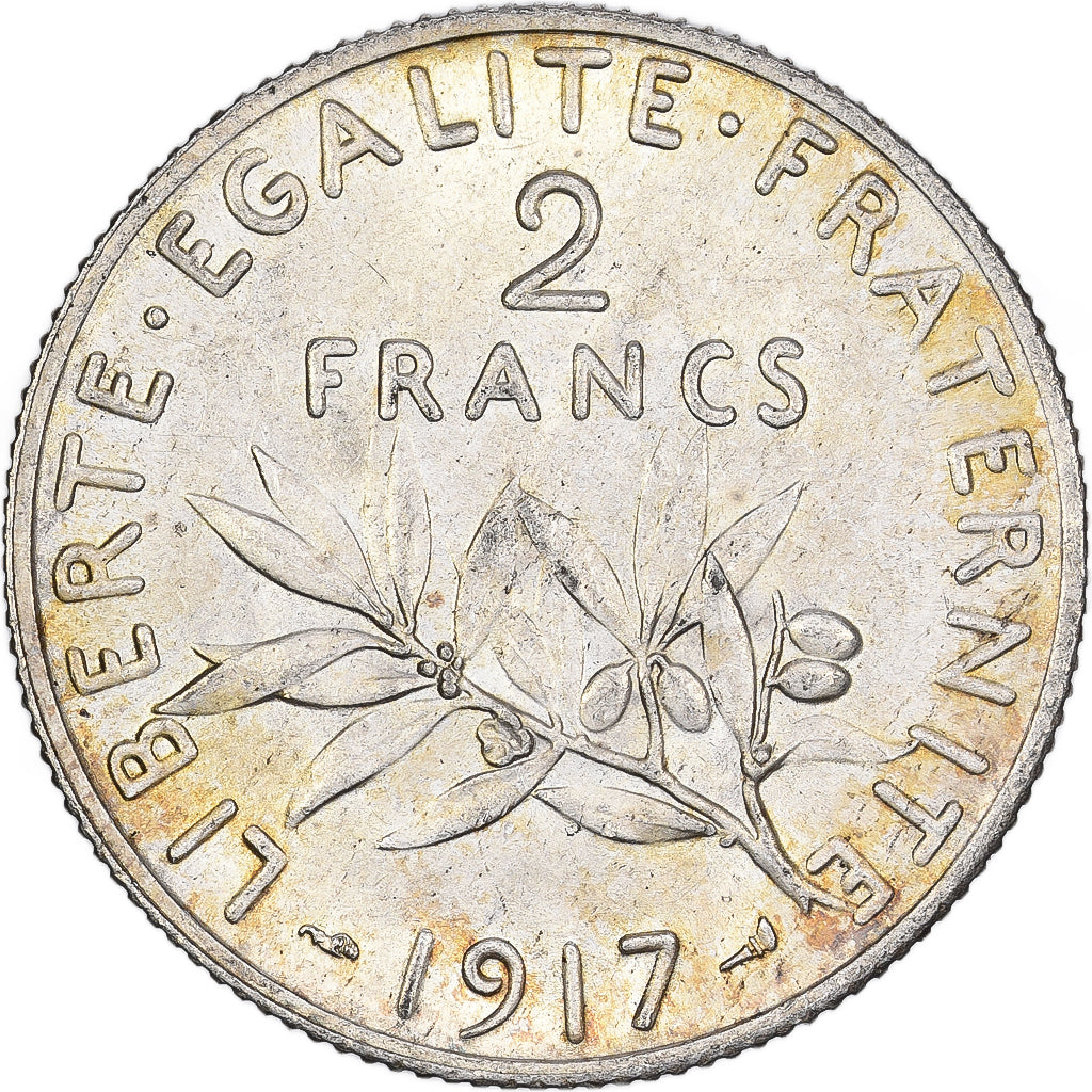 Francja, 2 Francs, Semeuse, 1917, Paris, Srebro, AU(50-53), KM:845.1
