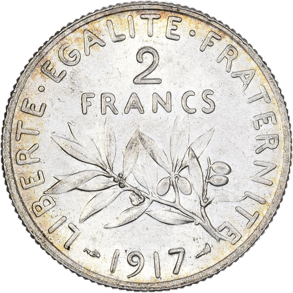 Francia, 2 Francs, Semeuse, 1917, Paris, Argento, SPL-, KM:845.1