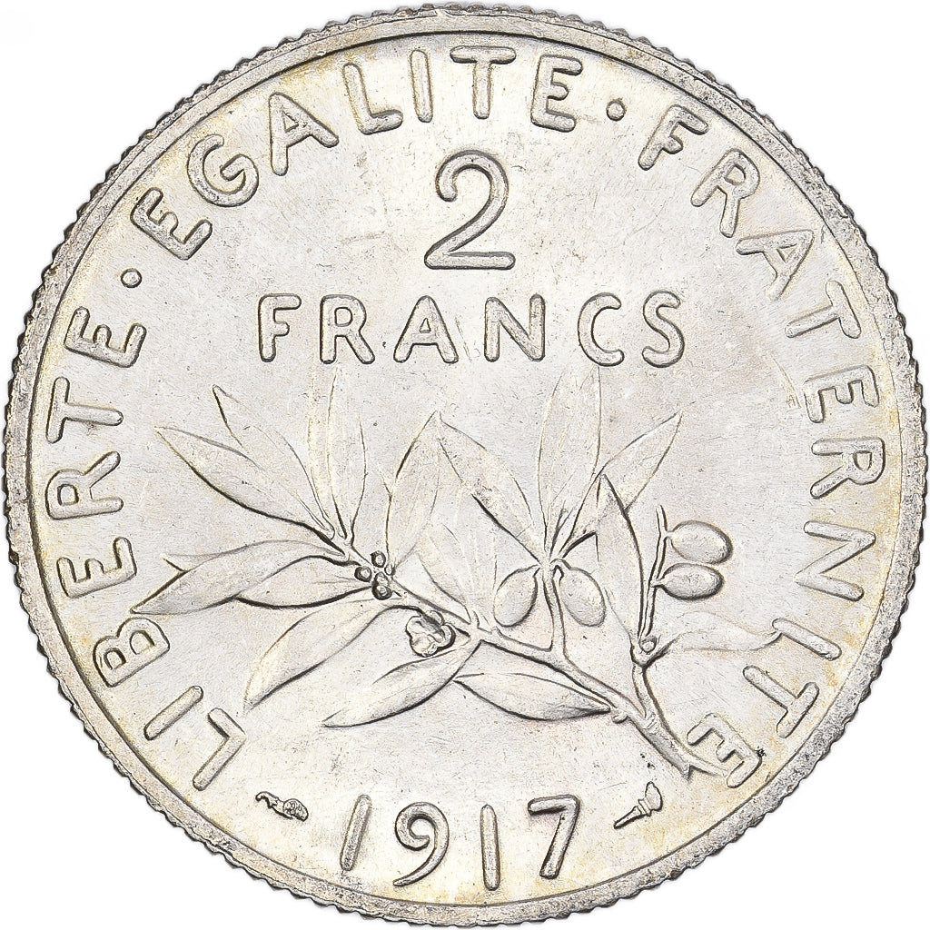 Francia, 2 Francs, Semeuse, 1917, Paris, Argento, SPL, KM:845.1
