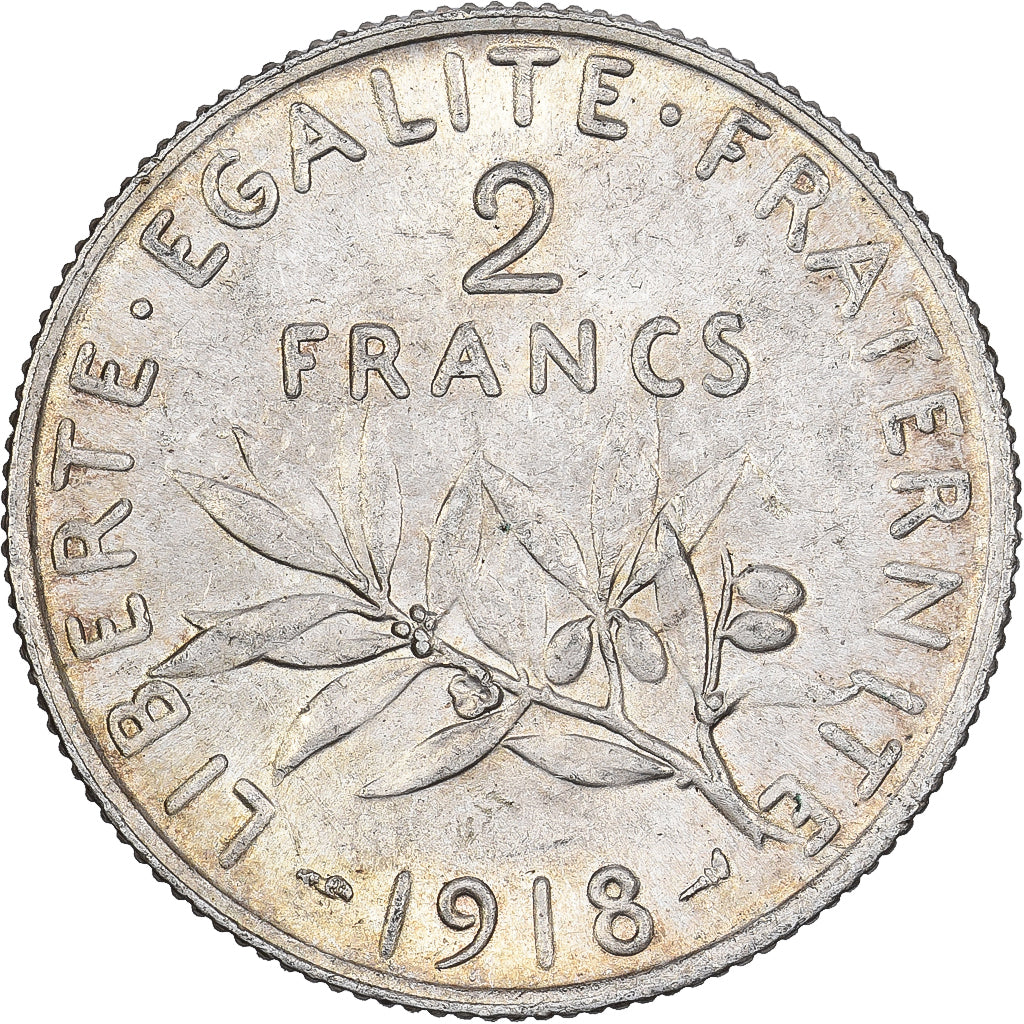 Frankreich, 2 Francs, Semeuse, 1918, Paris, Silber, SS+, Gadoury:532, KM:845.1