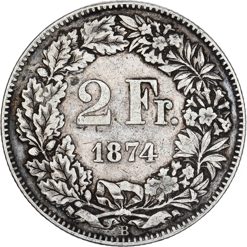 Szwajcaria, 2 Francs, 1874, Bern, Srebro, VF(20-25), KM:21