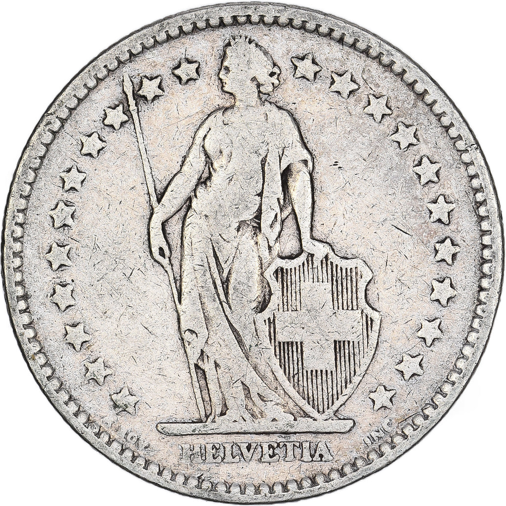 Suiza, 2 Francs, 1894, Paris, Plata, BC+, KM:21