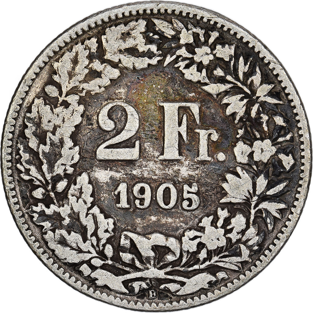 Svizzera, 2 Francs, 1905, Bern, Argento, MB, KM:21