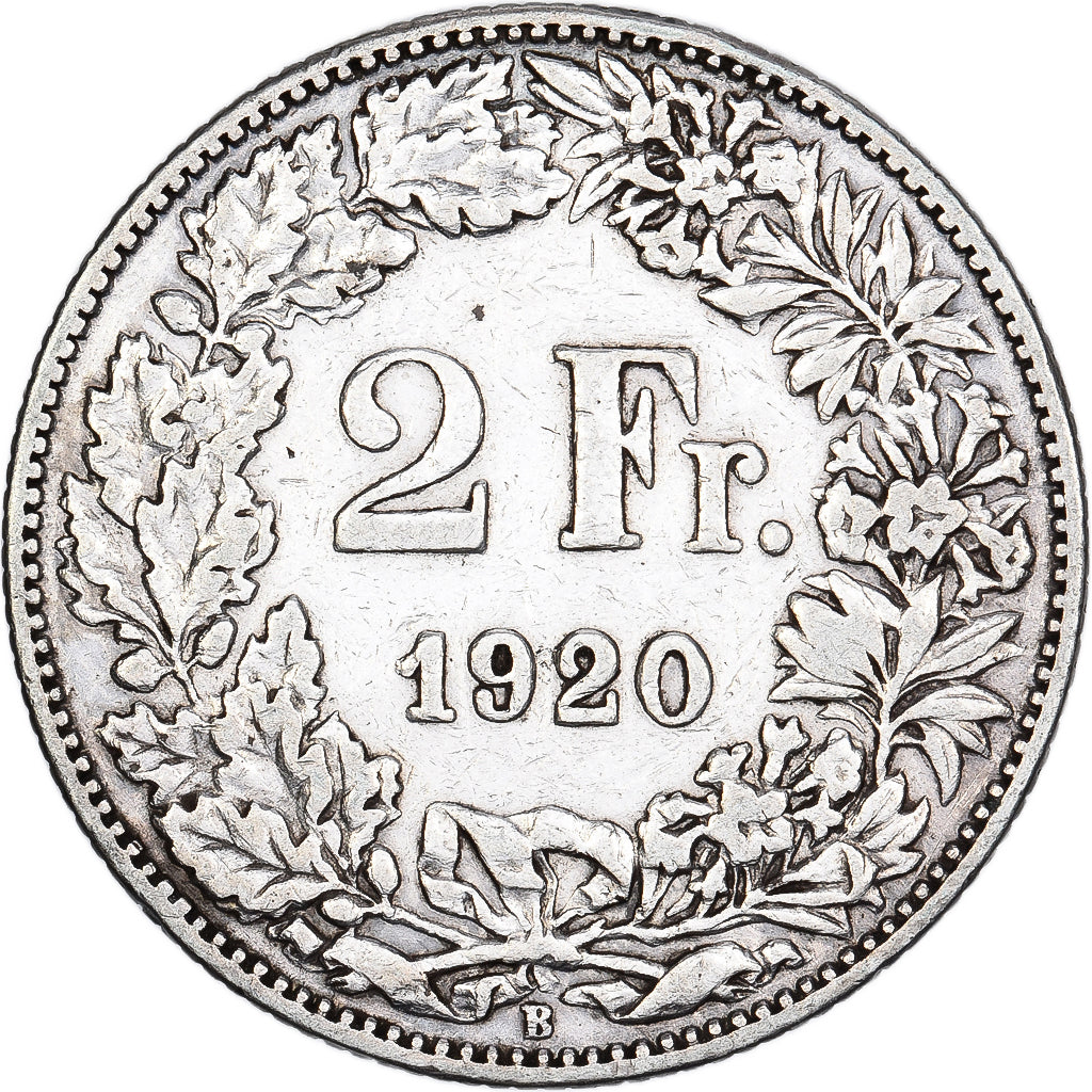 Switzerland, 2 Francs, 1920, Bern, Silver, EF(40-45), KM:21