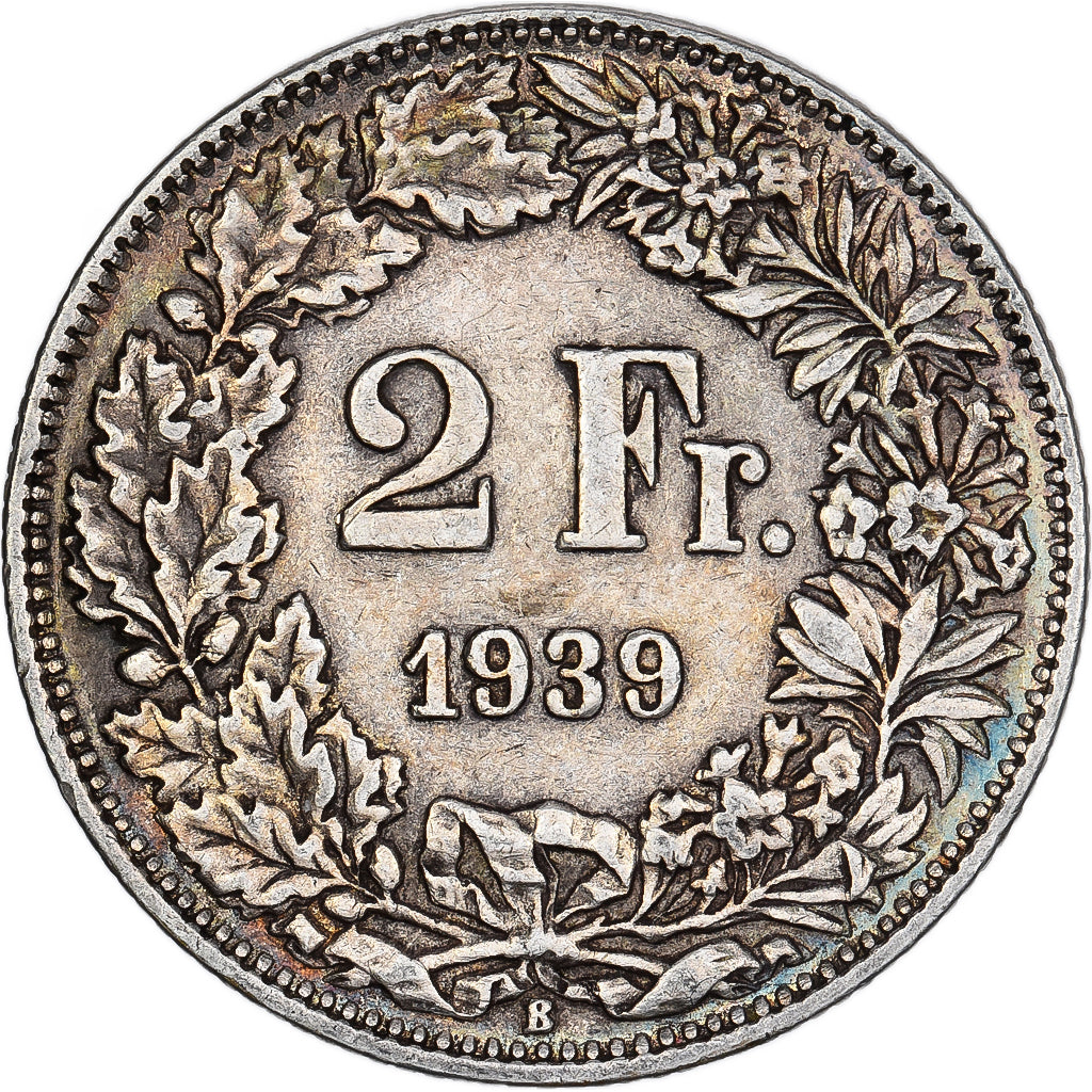 Svizzera, 2 Francs, 1939, Bern, Argento, BB+, KM:21