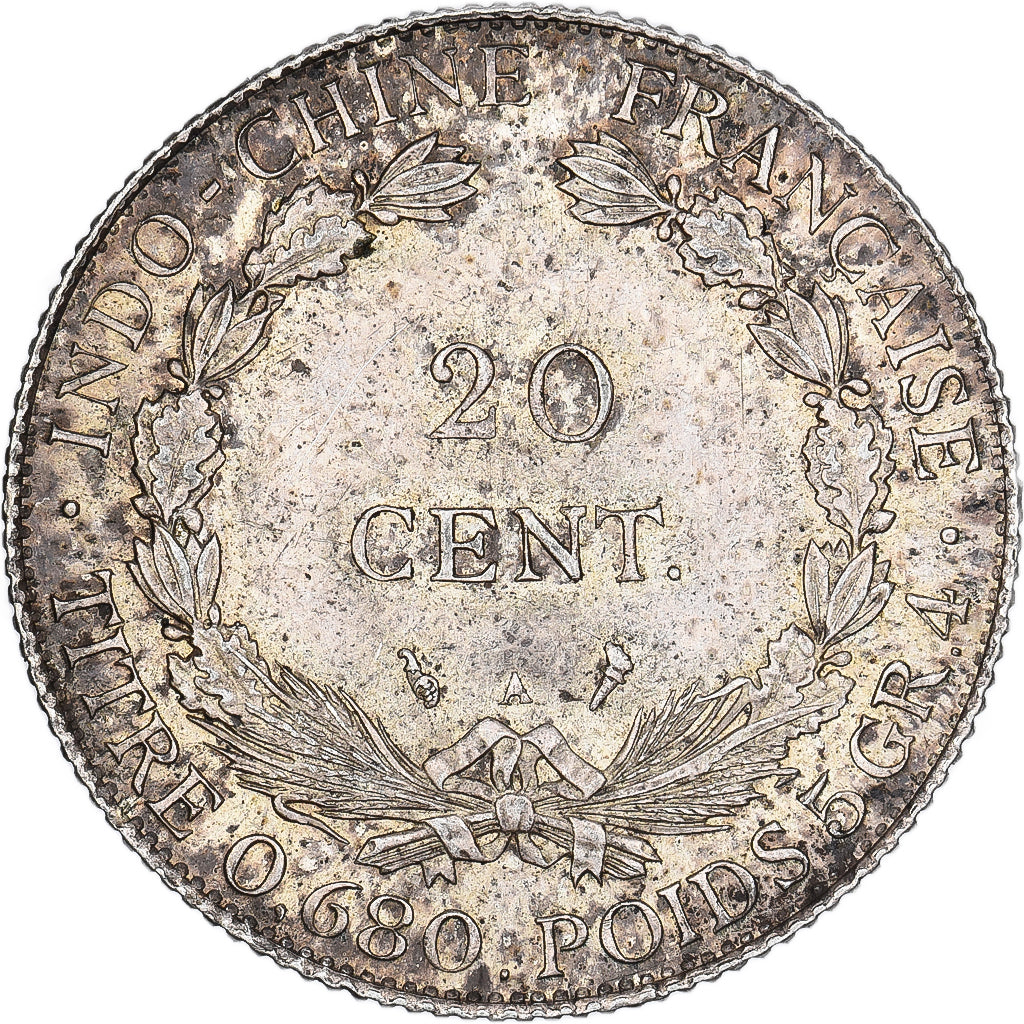 Indochina Francesa, 20 Cent, 1927, Paris, Plata, MBC+, KM:17.1