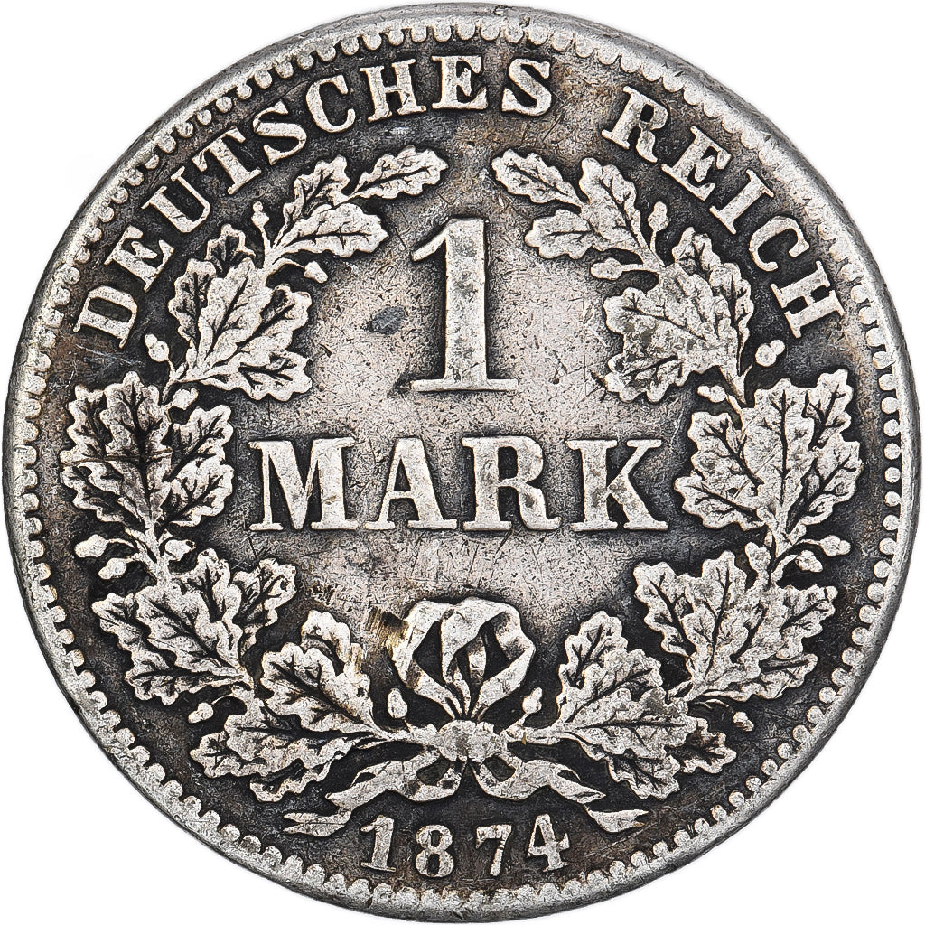 GERMANIA - IMPERO, Wilhelm I, Mark, 1874, Stuttgart, Argento, MB, KM:7