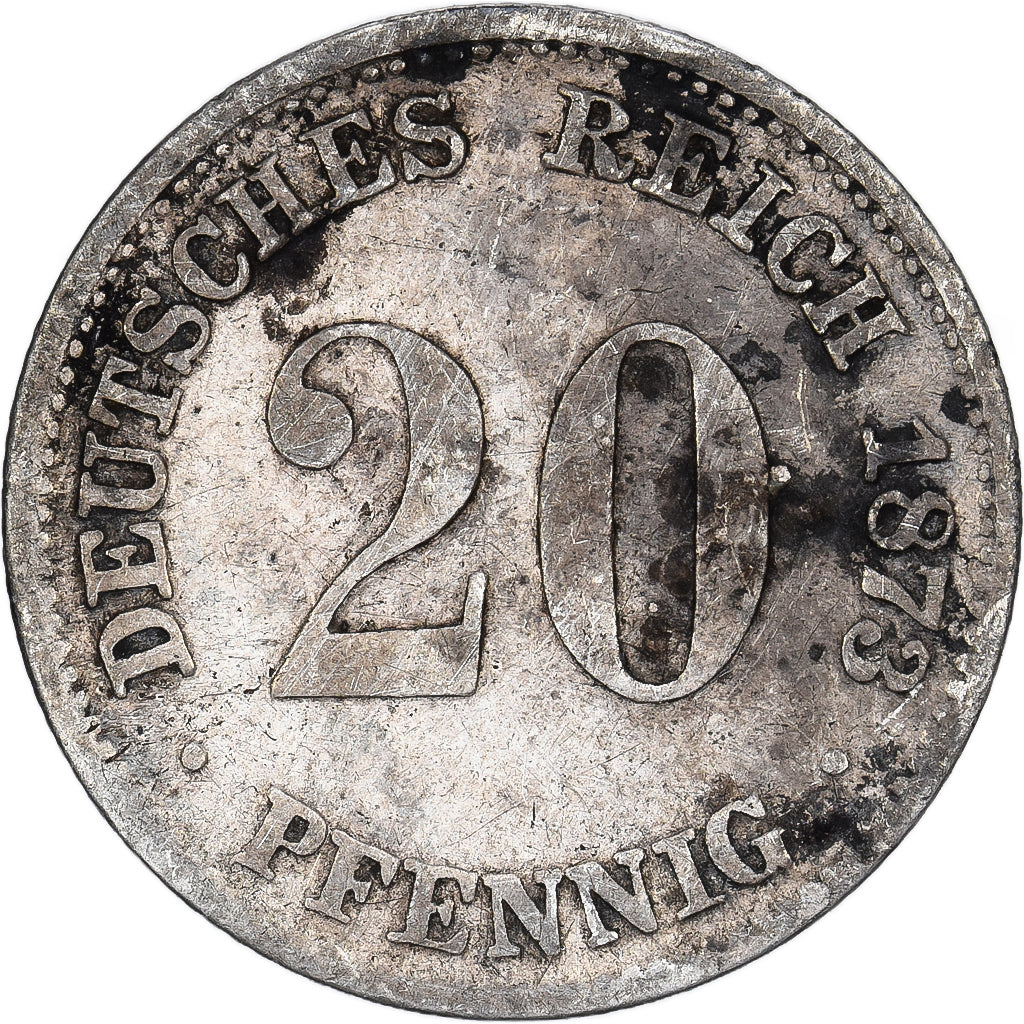 German Empire, Wilhelm I, 20 Pfennig, 1873, Munich, Silver, VF(20-25), KM:5