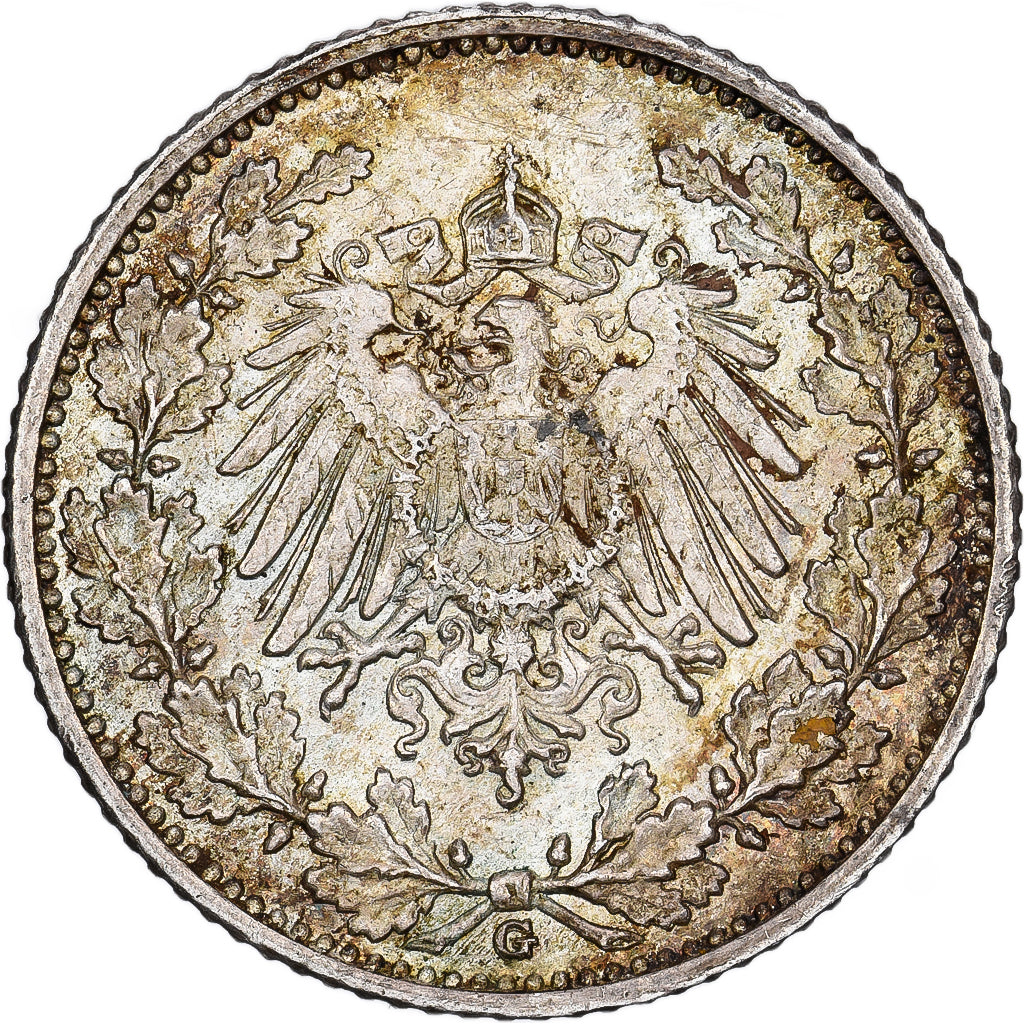 ALEMANIA - IMPERIO, 1/2 Mark, 1906, Karlsruhe, Plata, MBC+, KM:17
