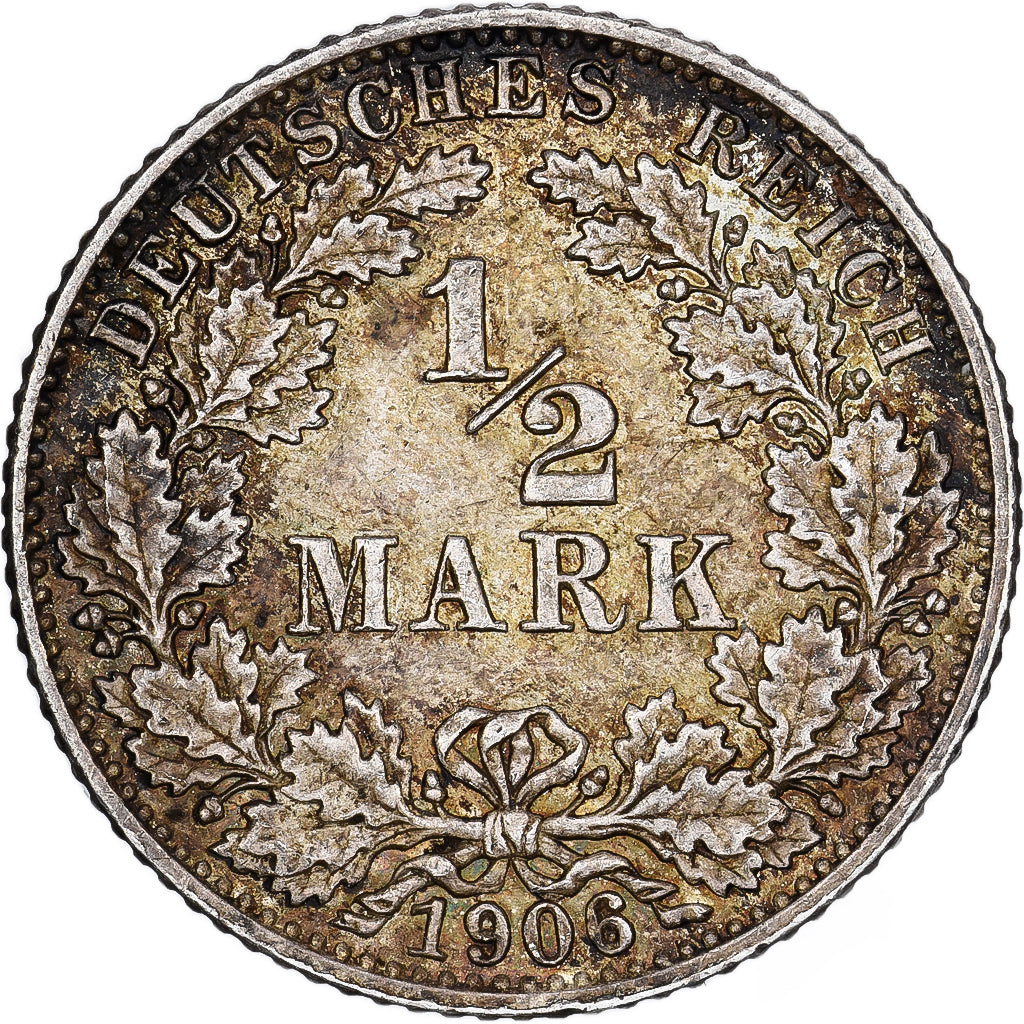 ALEMANIA - IMPERIO, 1/2 Mark, 1906, Karlsruhe, Plata, MBC+, KM:17