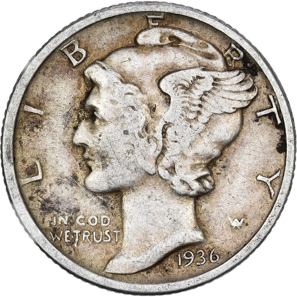 United States, Dime, Mercury Dime, 1936, U.S. Mint, Silver, EF(40-45), KM:140