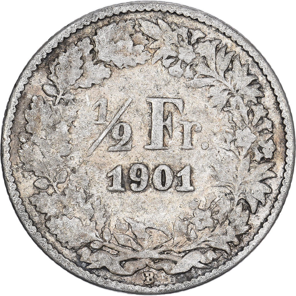 SWITZERLAND, 1/2 Franc, 1901, Bern, KM #23, VF(20-25), Silver, 18.2, 2.41