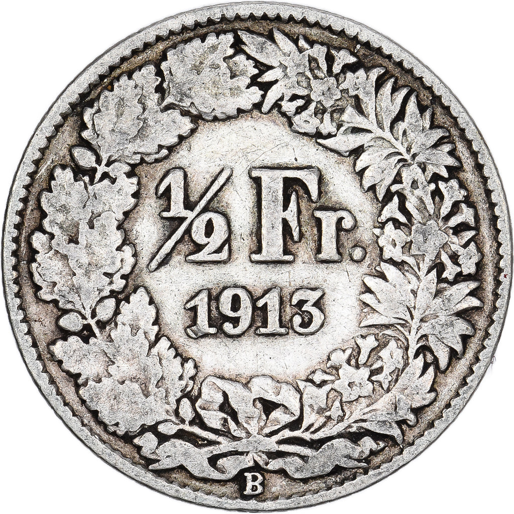 Szwajcaria, 1/2 Franc, 1913, Bern, Srebro, VF(30-35), KM:23