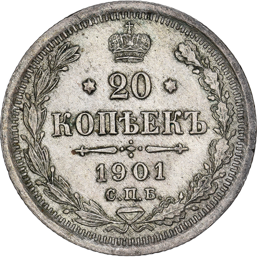 Russia, Nicholas II, 20 Kopeks, 1901, Saint Petersburg, Argento, BB, KM:22a.1