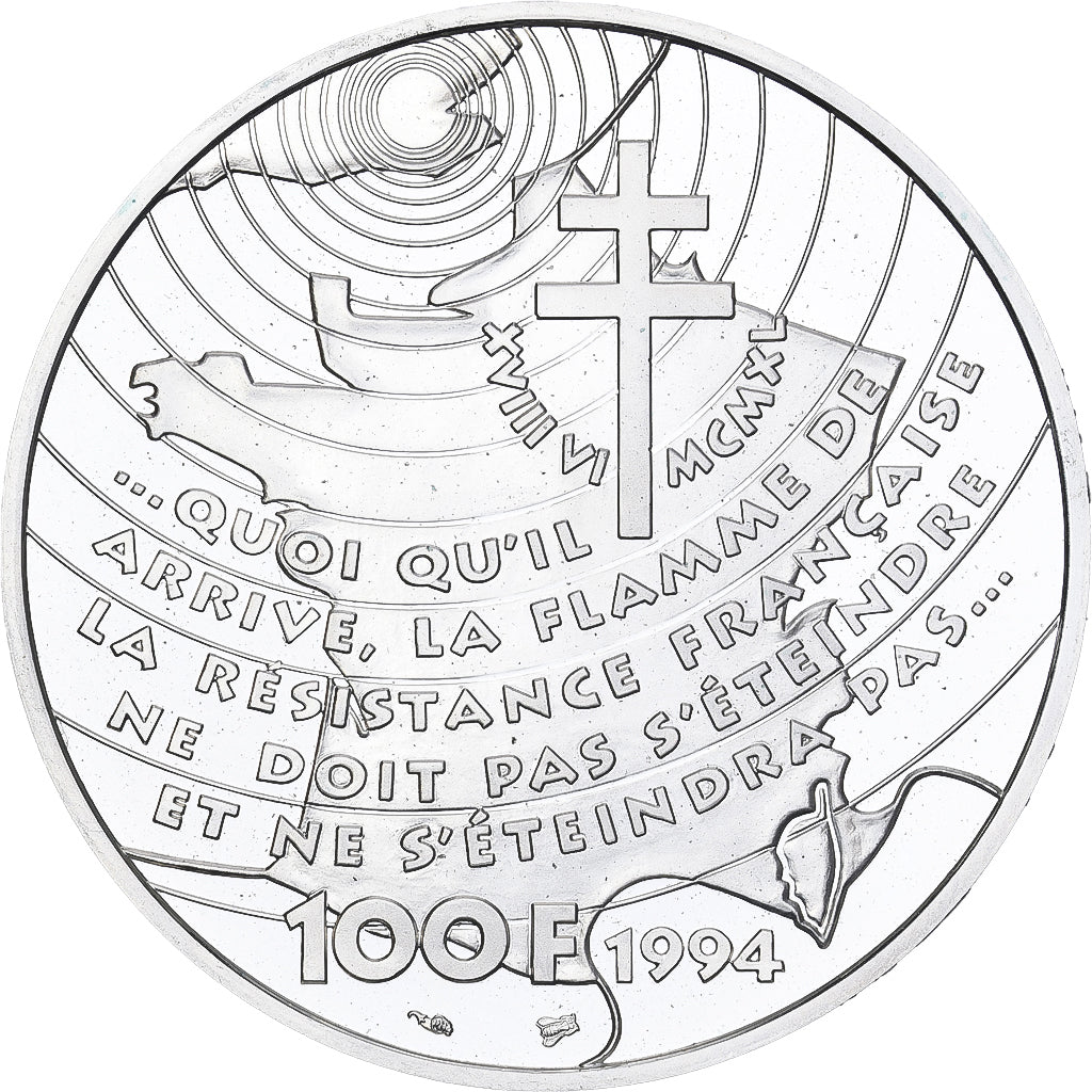 Francja, 100 Francs, Appel du 18 juin 1940, Libération, 1994, Proof / BE