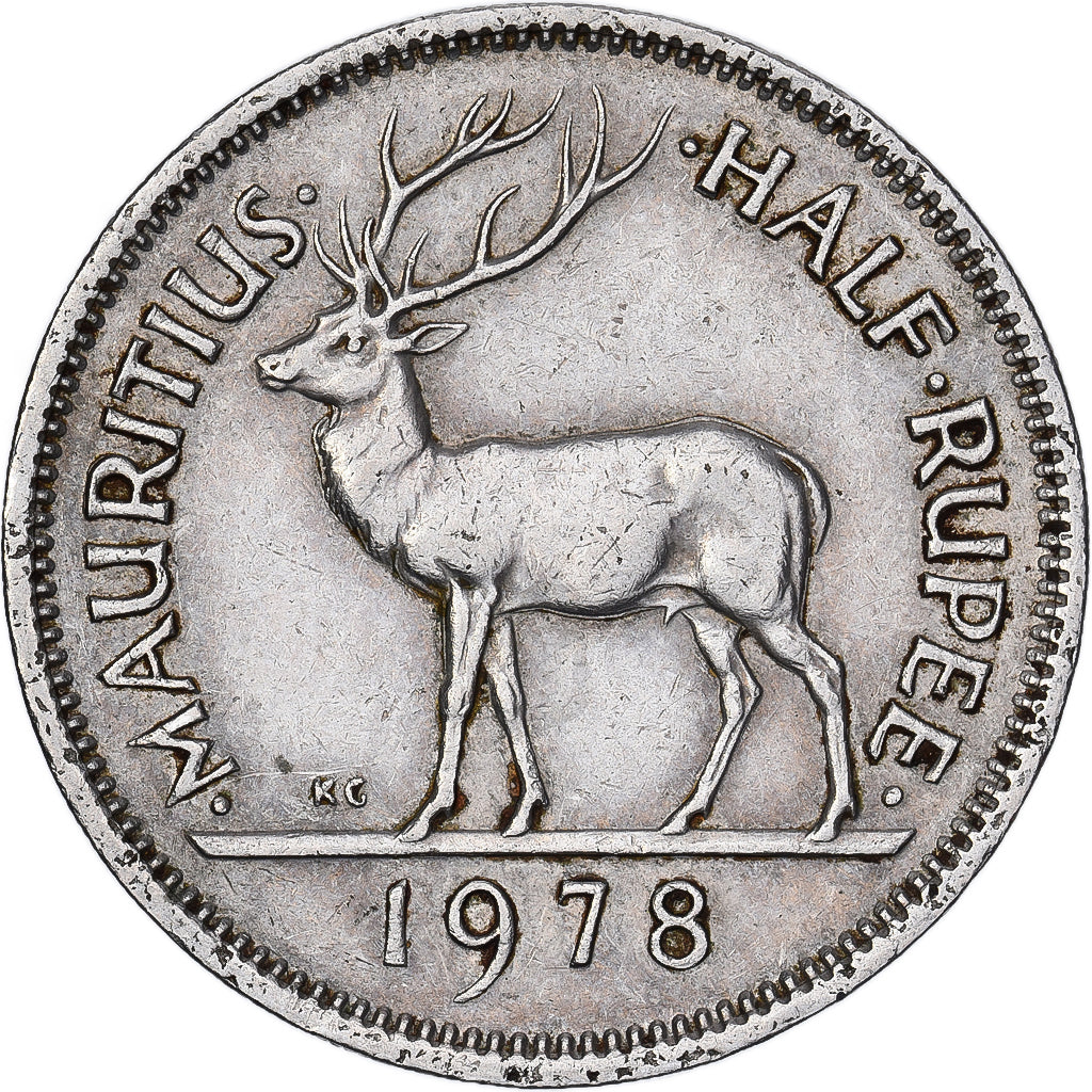 Moneda, Mauricio, Elizabeth II, 1/2 Rupee, 1978, BC+, Cobre - níquel, KM:37.1