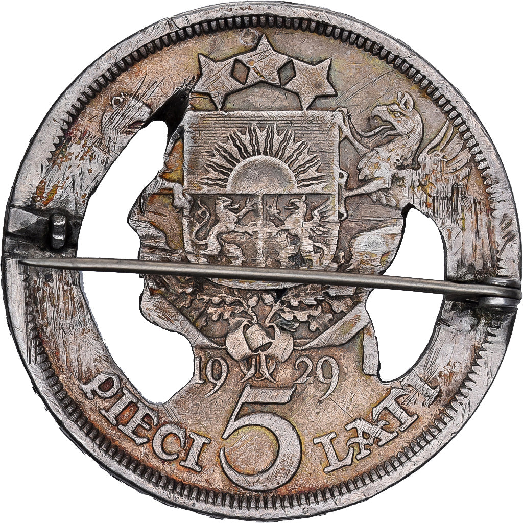 Łotwa, 5 Lati, 1929, Srebro, EF(40-45), KM:9