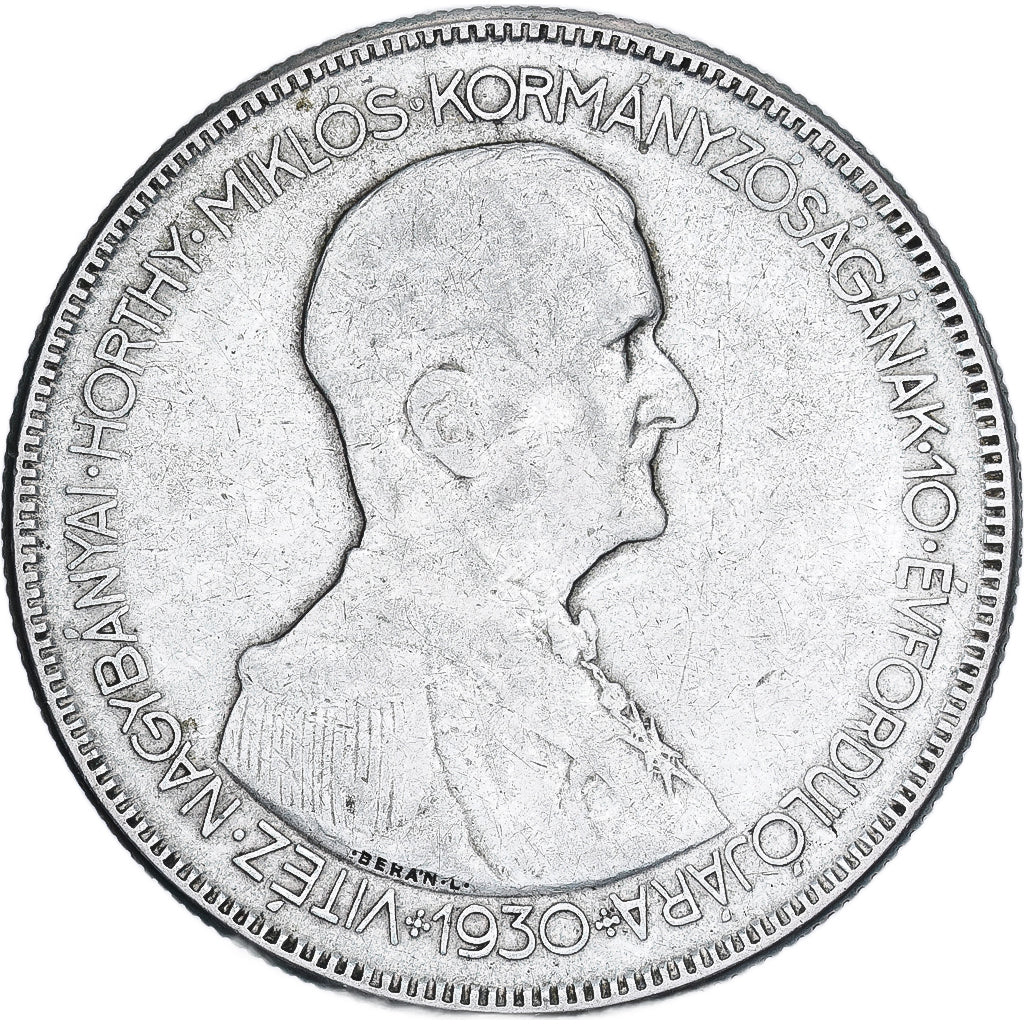 Hungría, 5 Pengö, 1930, Budapest, Plata, BC+, KM:512.1