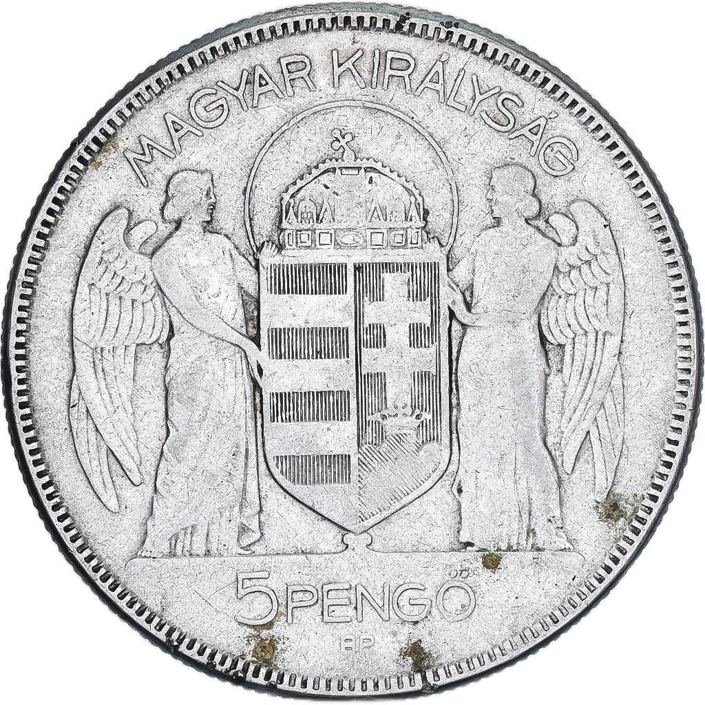 Hungría, 5 Pengö, 1930, Budapest, Plata, BC+, KM:512.1
