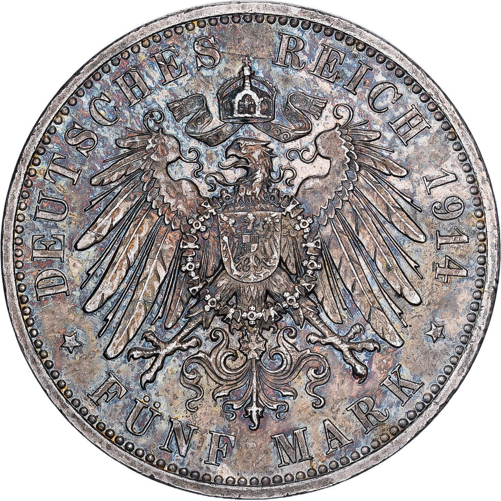 German States, PRUSSIA, Wilhelm II, 5 Mark, 1914, Berlin, Silver, AU(50-53)