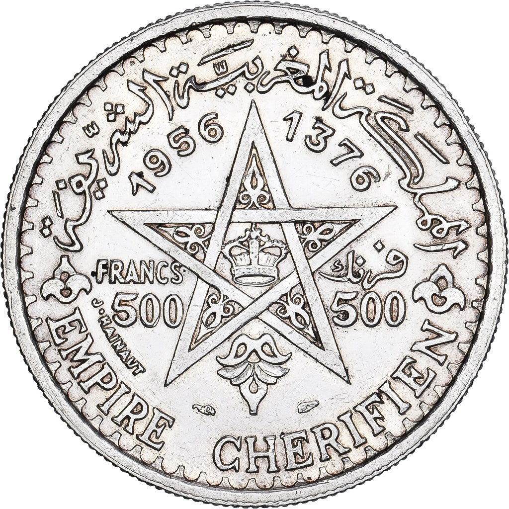 Maroc, Mohammed V, 500 Francs, 1956, Paris, Argent, SUP, KM:54