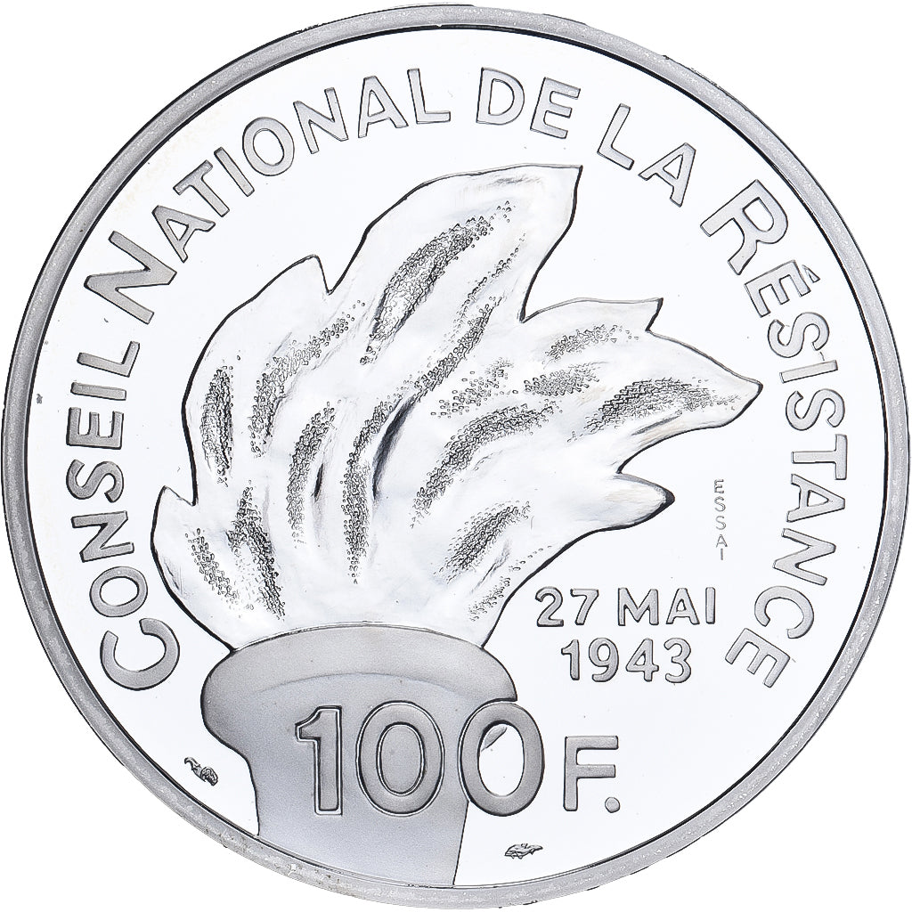 Frankrijk, 100 Francs, Jean Moulin, 1993, Monnaie de Paris, ESSAI, Zilver, FDC