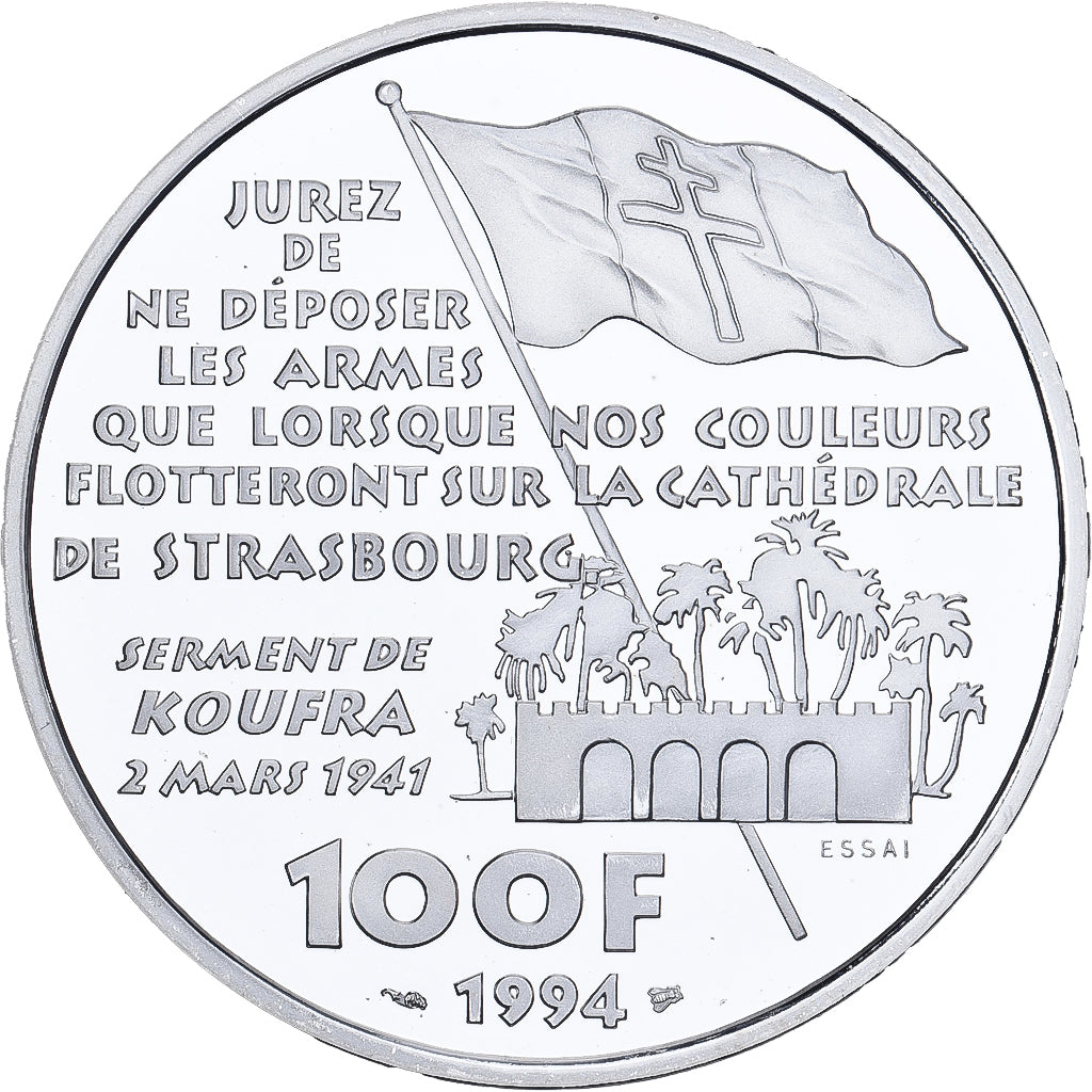 Frankreich, 100 Francs, Philippe Leclerc de Hauteclocque, 1994, ESSAI, Silber