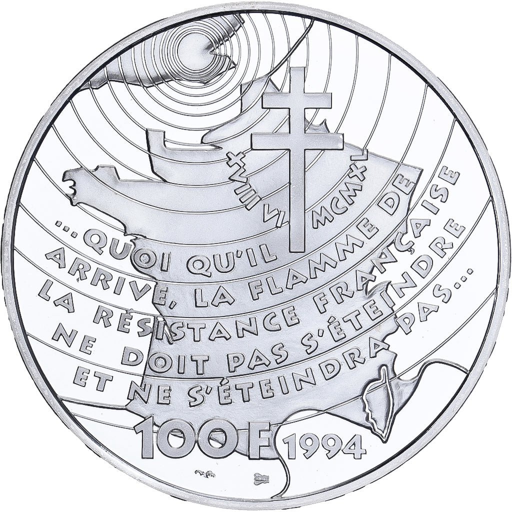 Moneta, Francia, Général De Gaulle, 100 Francs, 1994, Essai Proof, FDC
