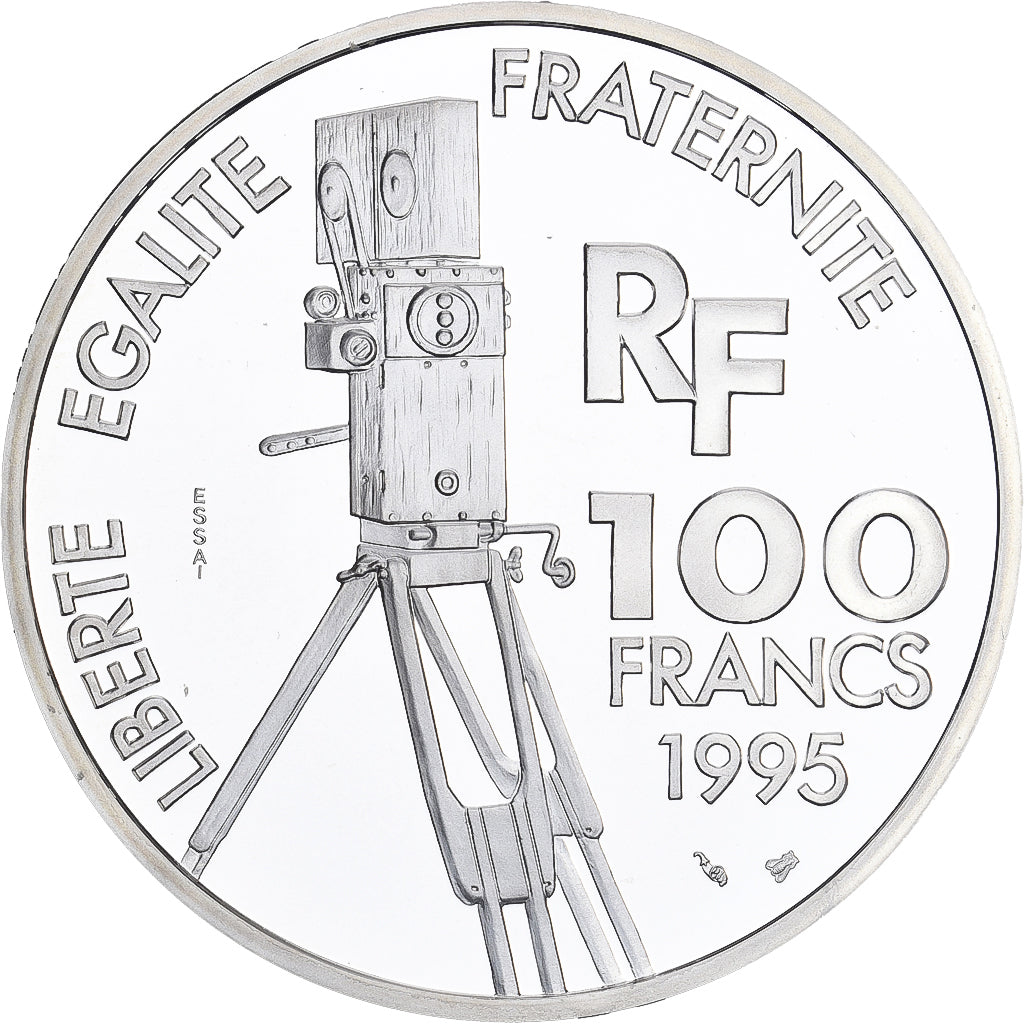 França, 100 Francs, Charlie Chaplin, 1995, Monnaie de Paris, ENSAIO, Prata