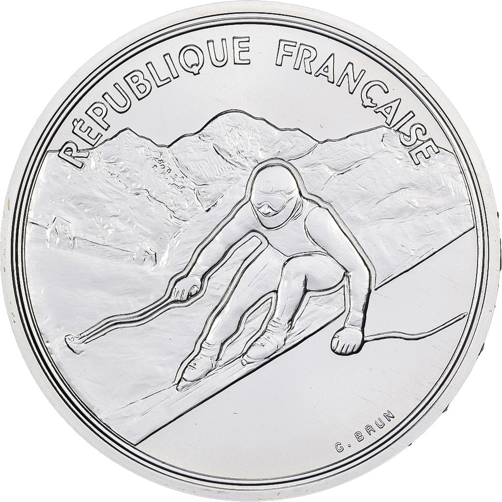 France, 100 Francs, Albertville - Alpine Skiing, 1989, ESSAI, Silver, MS(65-70)
