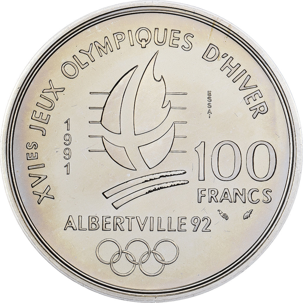 França, 100 Francs, Albertville - Hockey sur glace, 1991, Monnaie de Paris