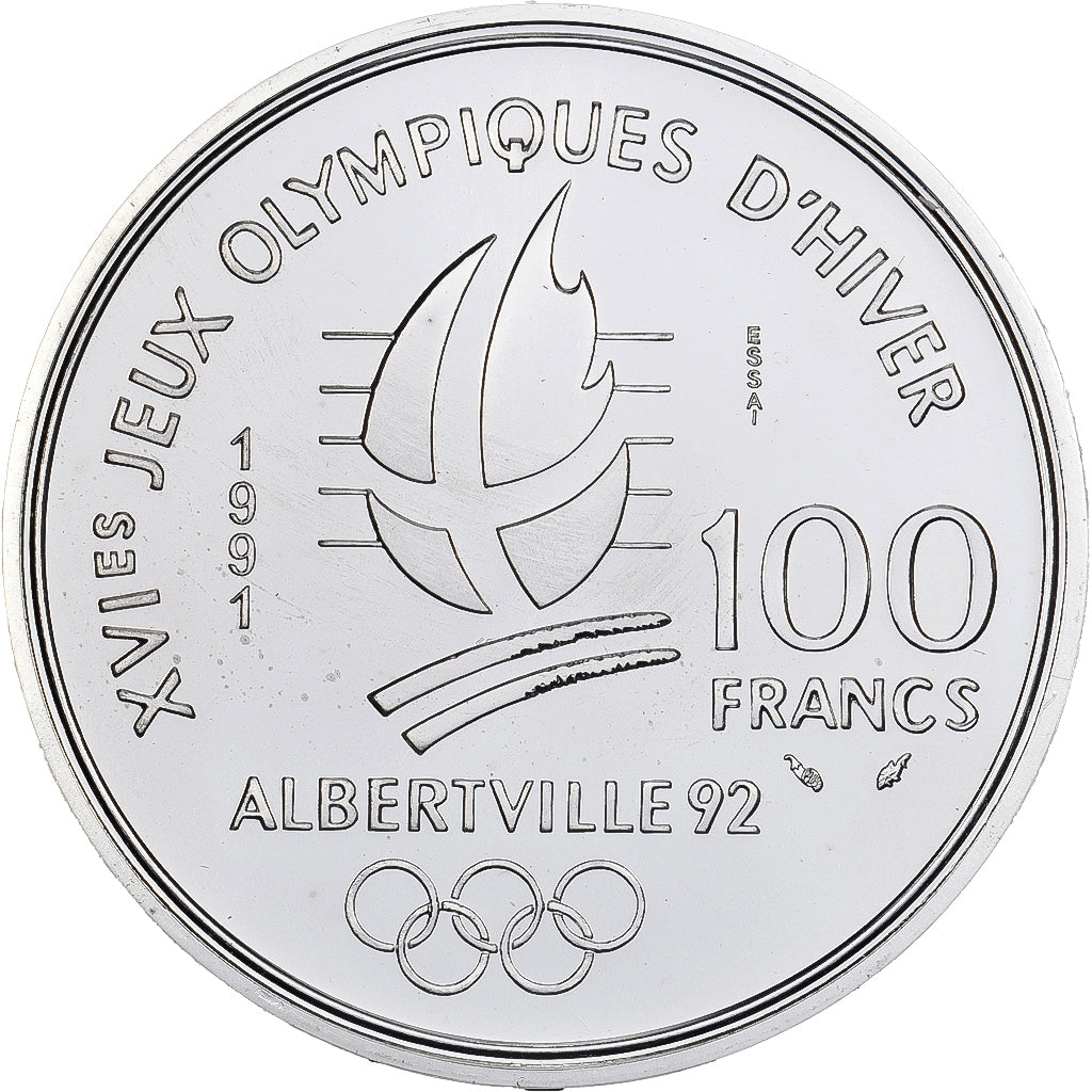 Francia, 100 Francs, Albertville - Saut à ski, 1991, Monnaie de Paris, ESSAI