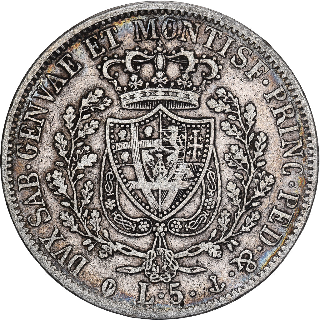 Itália, Carlo Felice, 5 Lire, 1829, Genoa, Prata, VF(30-35)