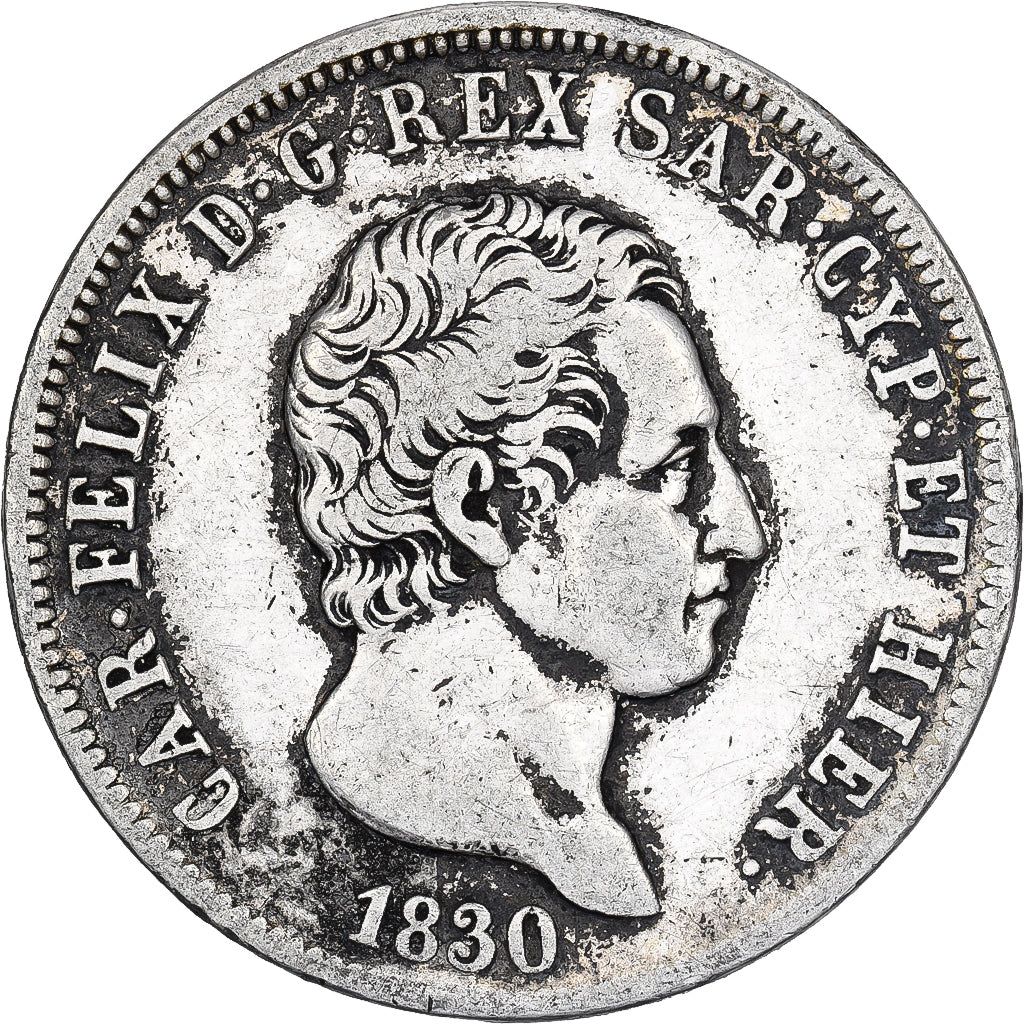 Italiaanse staten, SARDINIA, Carlo Felice, 5 Lire, 1830, Genoa, Zilver, FR+