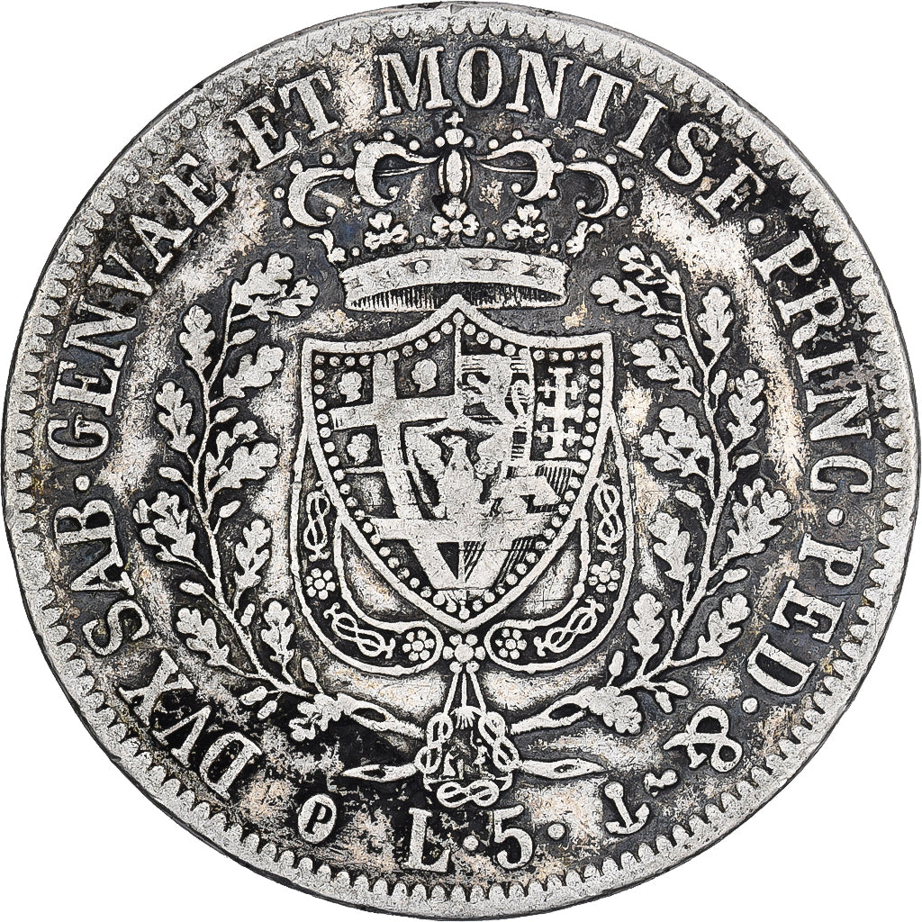 Italiaanse staten, SARDINIA, Carlo Felice, 5 Lire, 1830, Genoa, Zilver, FR+