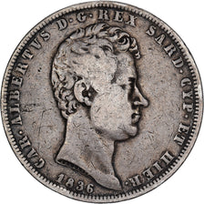 STATI ITALIANI, SARDINIA, Carlo Alberto, 5 Lire, 1836, Genoa, Argento, MB+