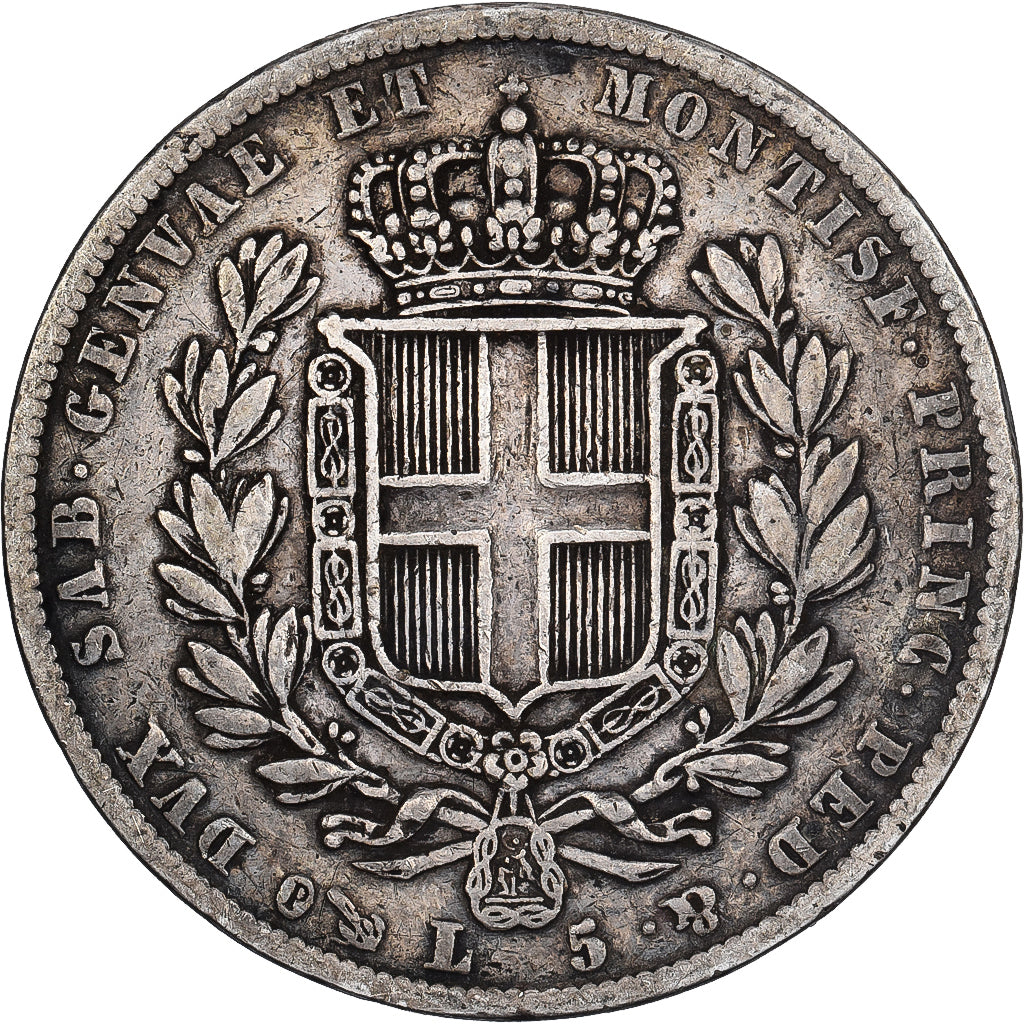 STATI ITALIANI, SARDINIA, Carlo Alberto, 5 Lire, 1836, Genoa, Argento, MB+
