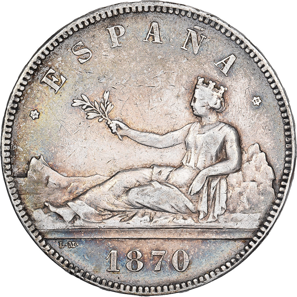 Espagne, Provisional Government, 5 Pesetas, 1870, Madrid, Argent, TB+, KM:655