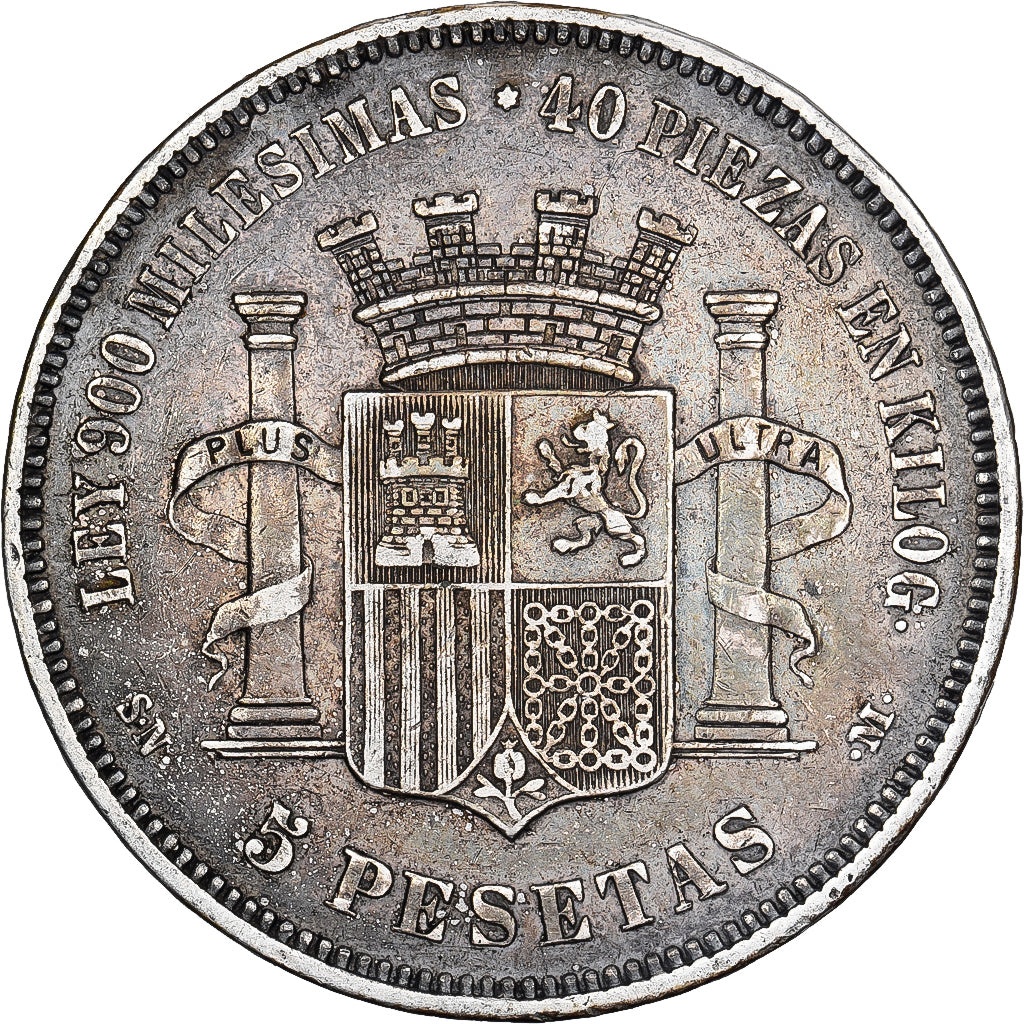 Espagne, Provisional Government, 5 Pesetas, 1870, Madrid, Argent, TB+, KM:655