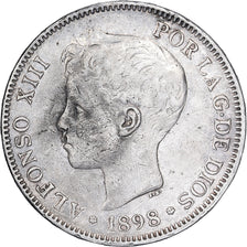Hiszpania, Alfonso XIII, 5 Pesetas, 1898, Valencia, Srebro, VF(30-35), KM:707