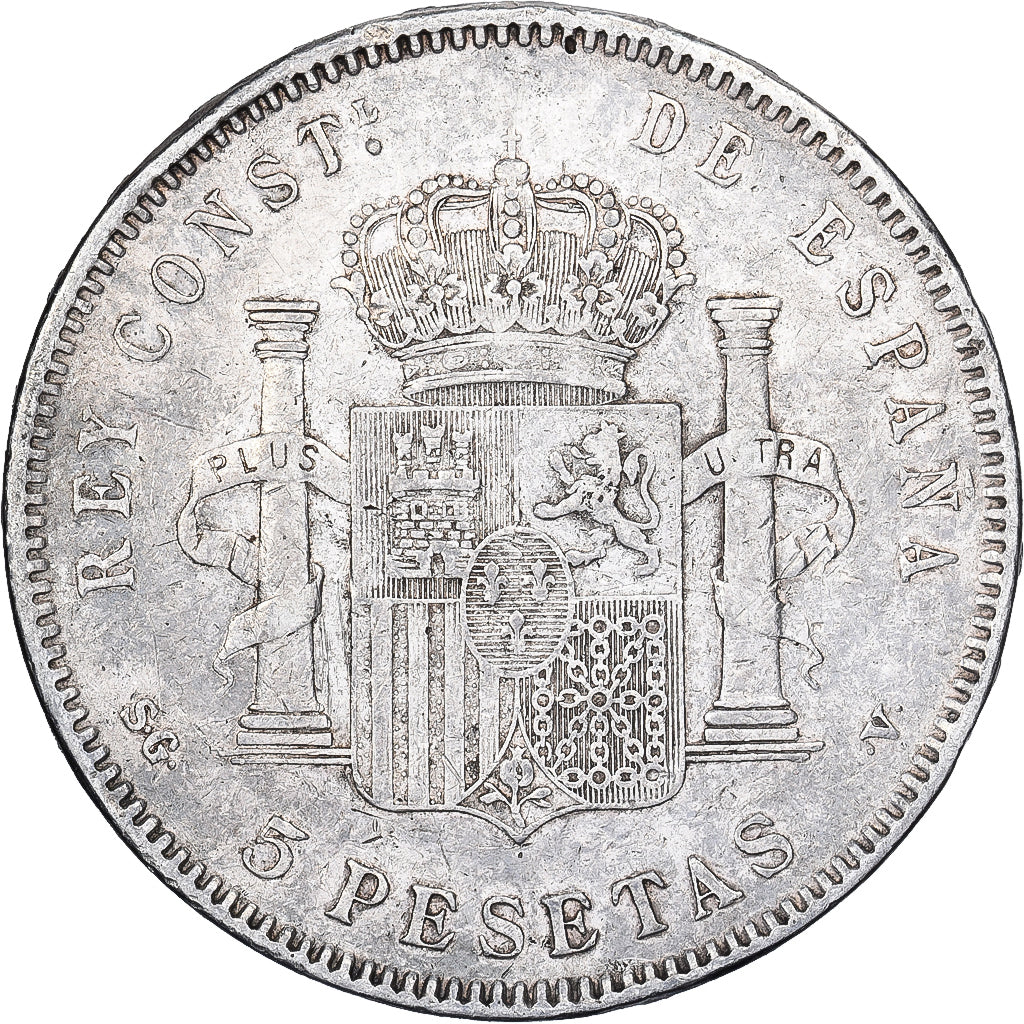 Espanha, Alfonso XIII, 5 Pesetas, 1898, Valencia, Prata, VF(30-35), KM:707