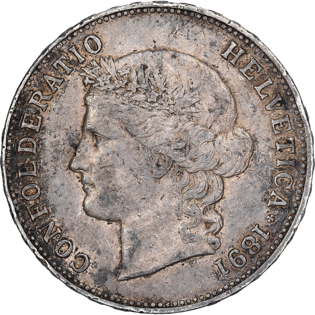Svizzera, 5 Francs, 1891, Bern, Argento, MB+, KM:34