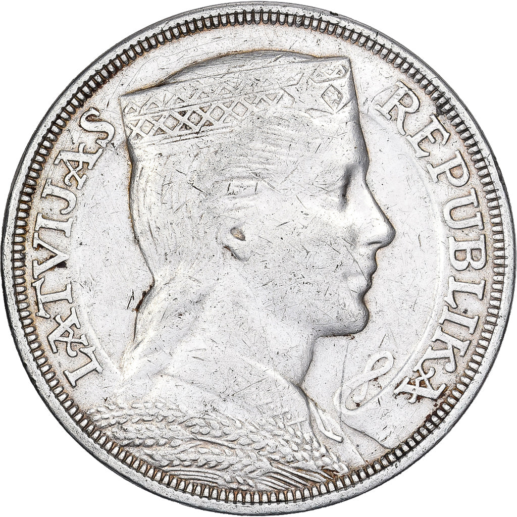 Łotwa, 5 Lati, 1931, Srebro, EF(40-45), KM:9