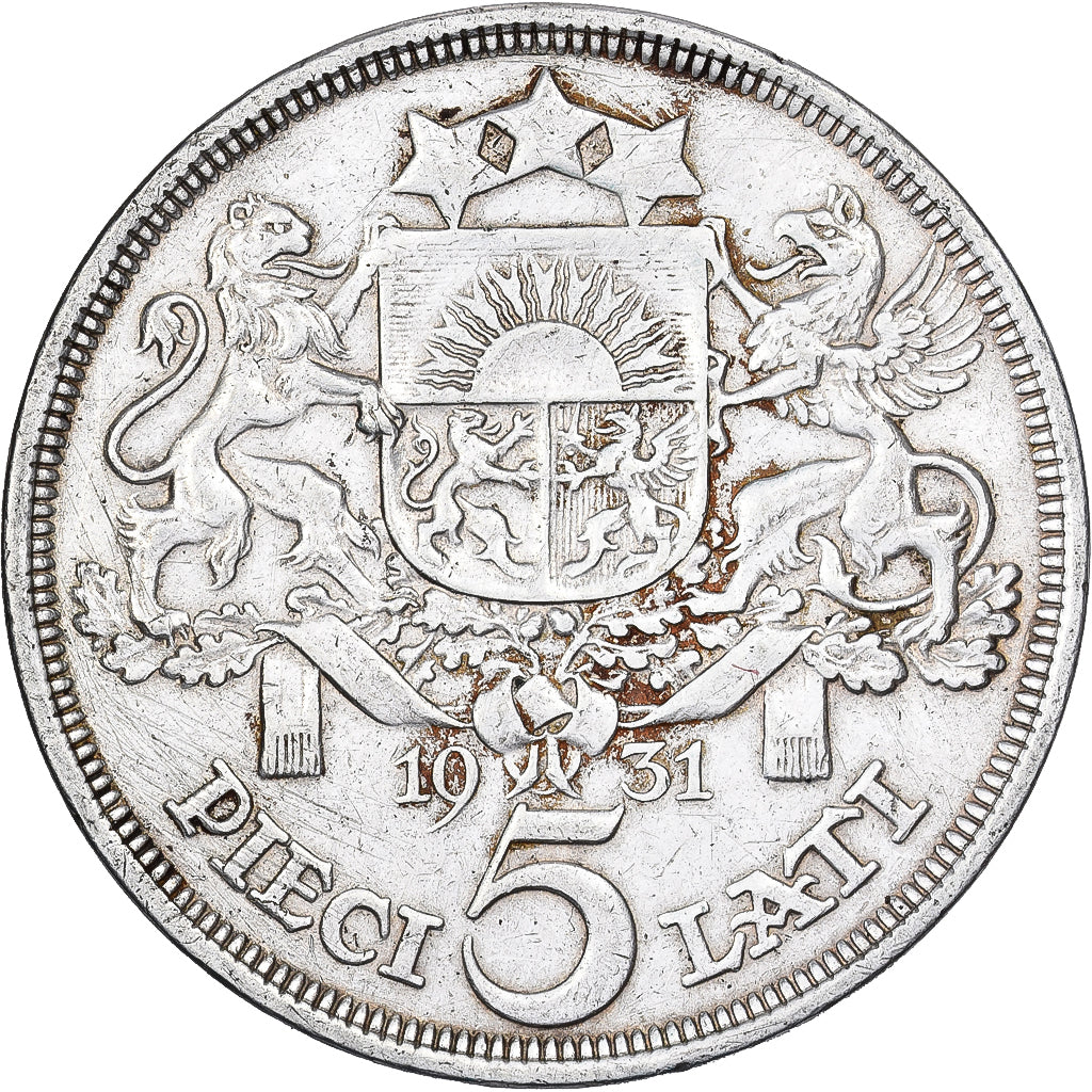 Łotwa, 5 Lati, 1931, Srebro, EF(40-45), KM:9